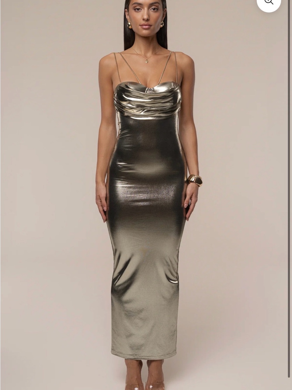 JLUXLABEL Metallic Gold Cowl-Neck Slip Maxi Dress